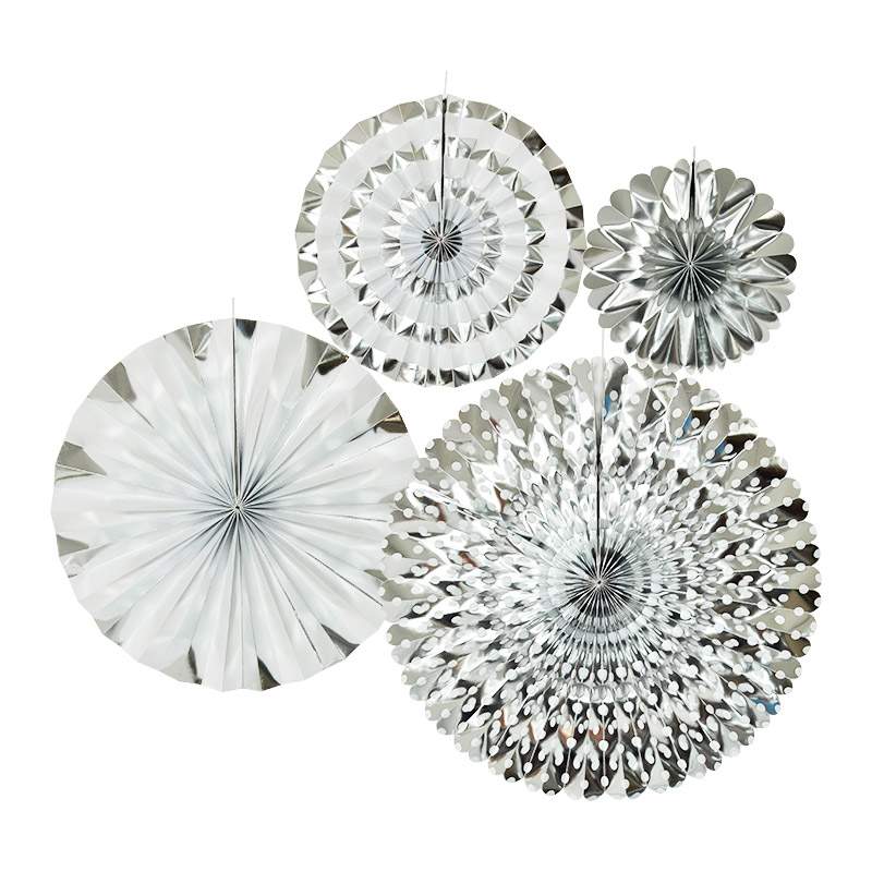 Set Abanicos de papel Plateado 4pz
