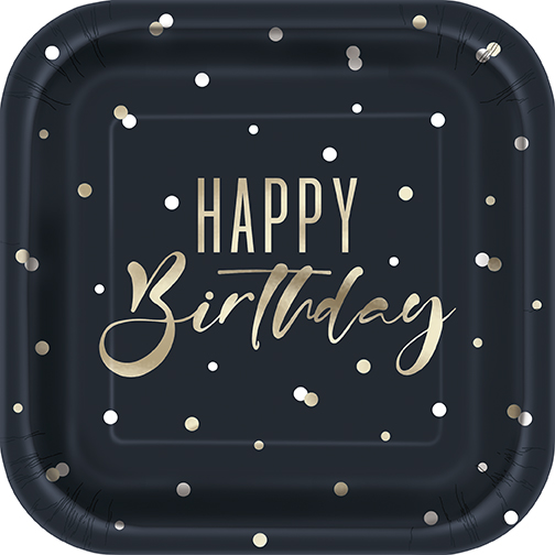 Plato 7 Sq Silver Happy Birthday