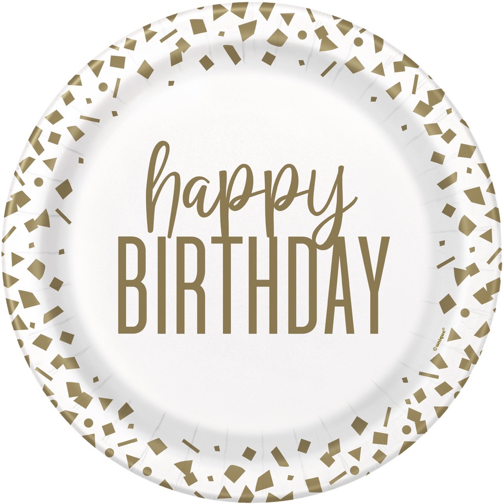 Plato 9 Gold Confetti Birthday C/8