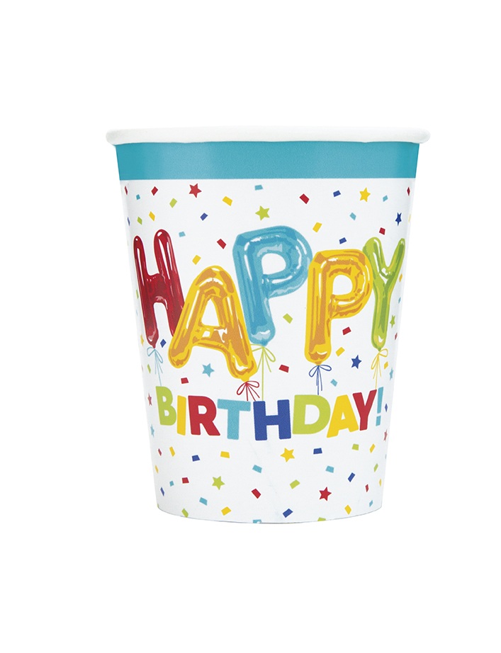 Vaso 9oz Happy Balloon Birthday C/8