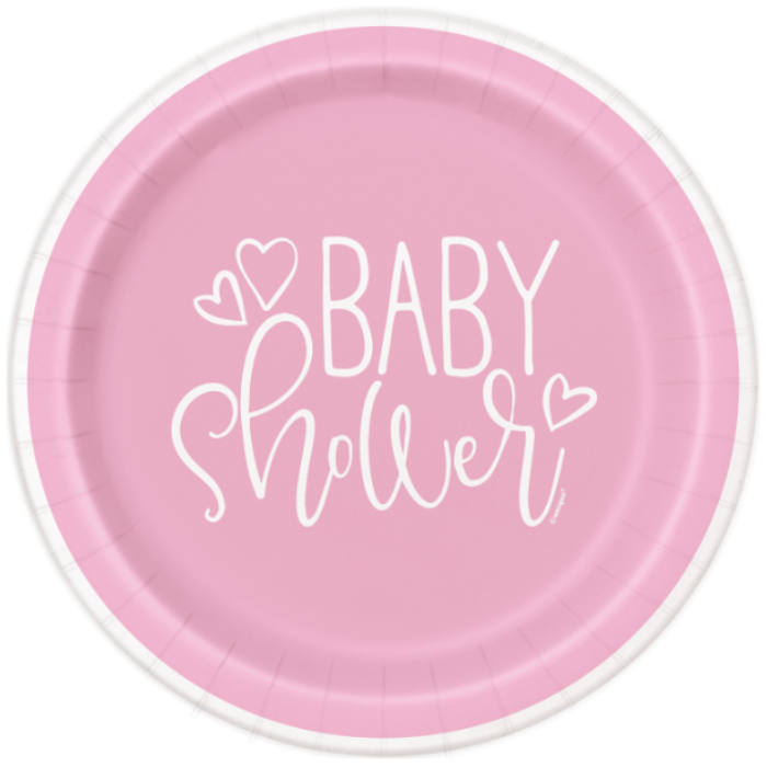 Plato 9 Pink Hearts Baby Shower C/8