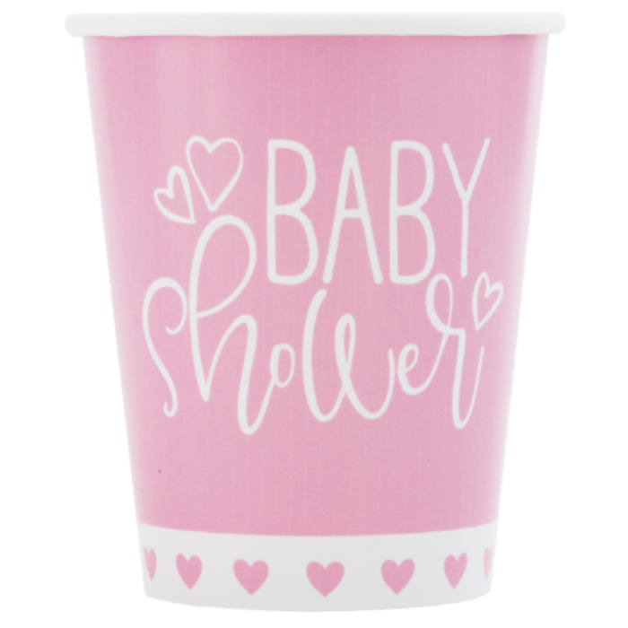 Vaso 9oz Pink Hearts Baby Shower C/8