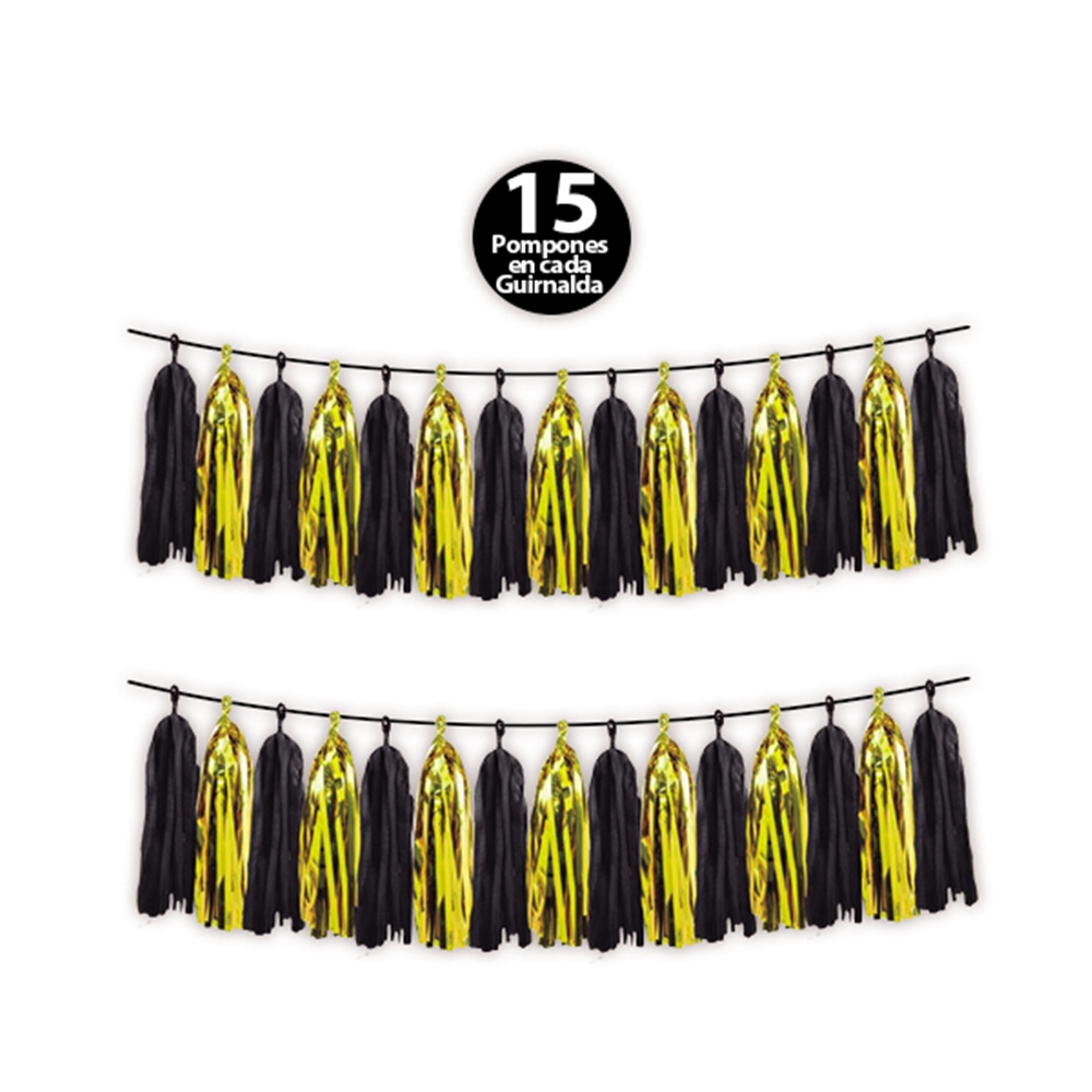 Guirnalda Pompones Negro/Oro Deluxe