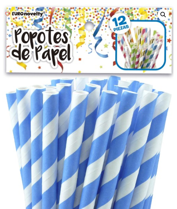 Popote de Papel Azul C/12