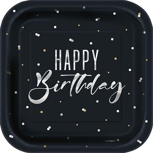 Plato 7 Sq Silver Happy Birthday
