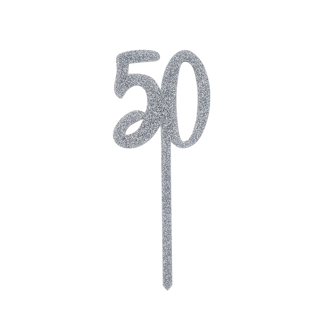 Cake Topper silver glitter acrylic 50's