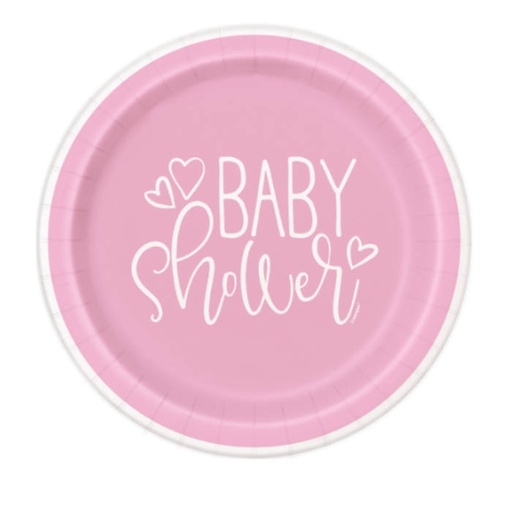 [P1.73364] Plato 7 Pink Hearts Baby Shower C/8