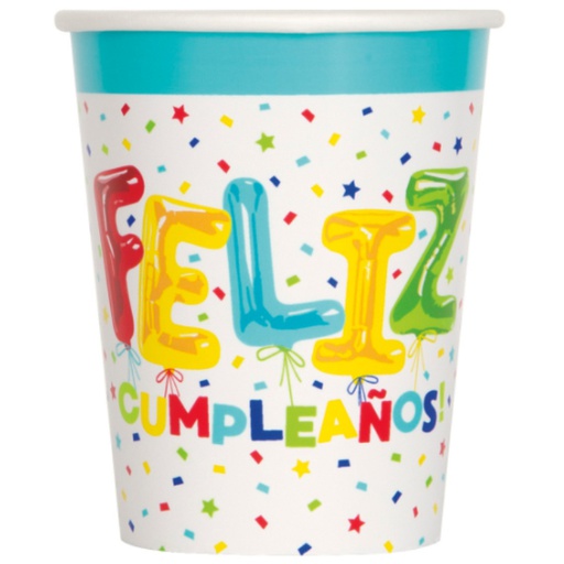 [P1.74716] Vaso 9oz Feliz Cumpleaños Unique C/8