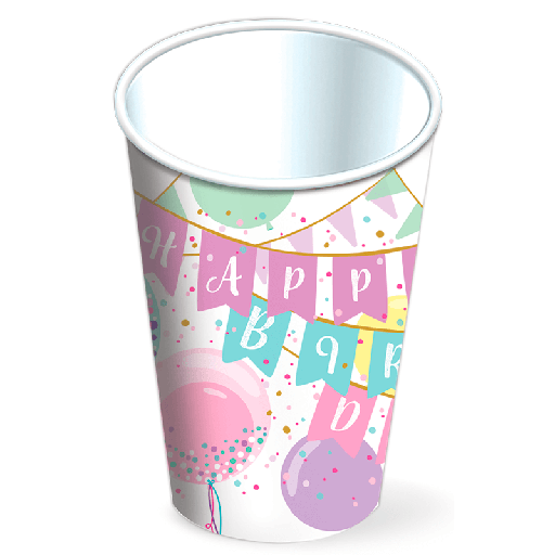 [P10.420G/731] Vaso 9oz Happy Bday Sweet Ballons C/8