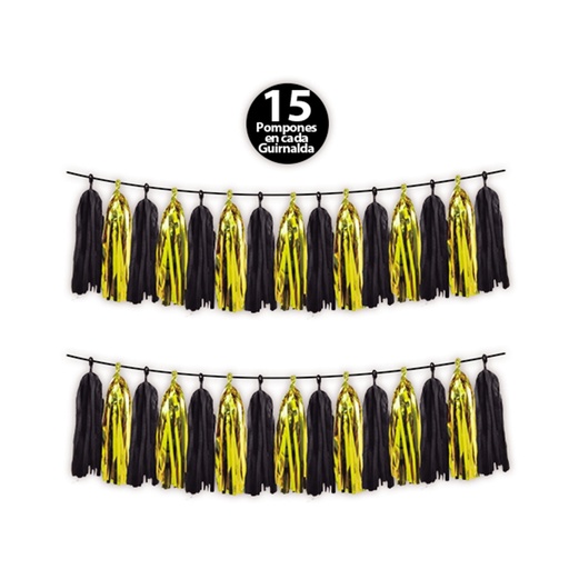 [50.5478/2] Guirnalda Pompones Negro/Oro Deluxe
