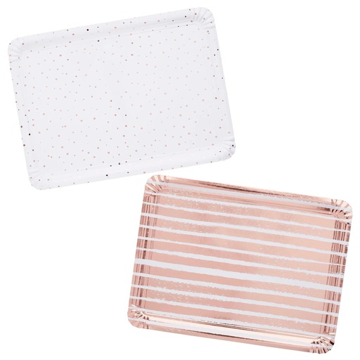 [P2.HBMM165] Rose Gold Striped & Spotted Paper Trays 4pz
