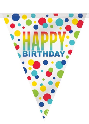 [P1.73089] Plastic Flag Banner Rainbow Spots Birthday 12ft