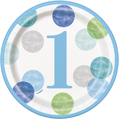 [P1.73304] Plato 7 Blue Dots 1st Bday C/8