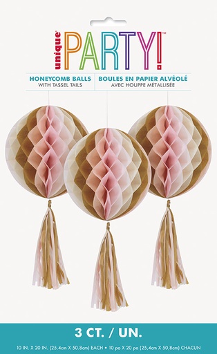 [P1.73198] Honeycomb Balls W/Tissue Tassels Pink Marble C/3