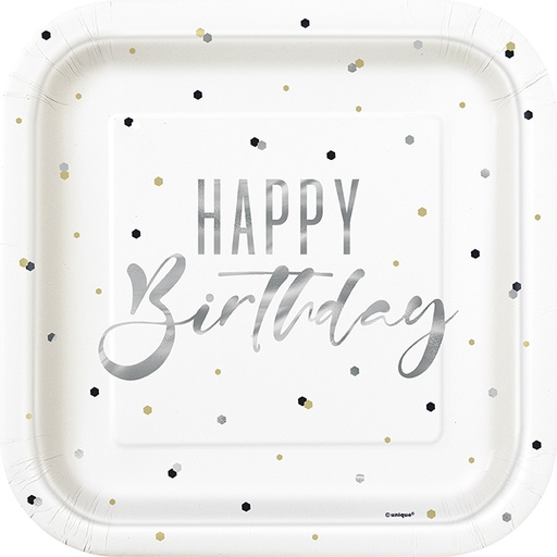[P1.40815] Plato 9 Sq Silver Happy Birthday