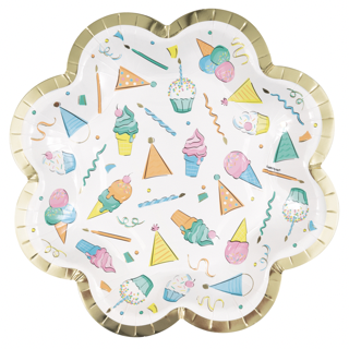 [P1.43574] Plato 7 Foil Shp Rainbow Birthday Sweets C/8