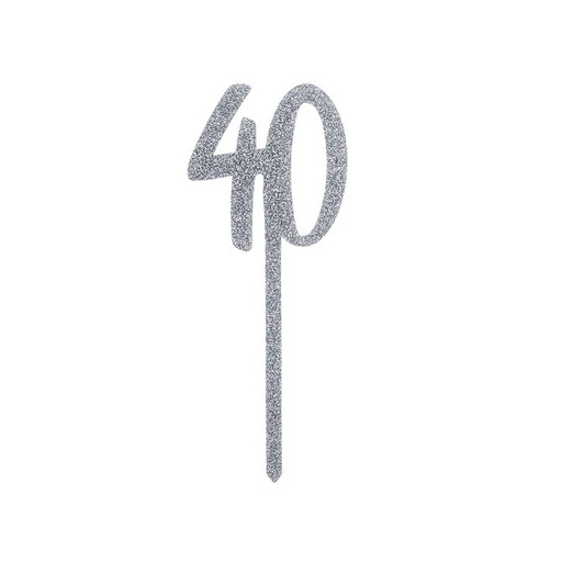 [P2.HBMM1108] Cake Topper silver glitter acrylic 40s