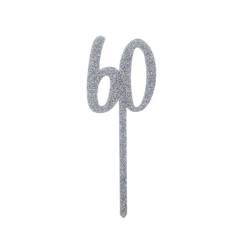 [P2.HBMM1114] Cake Topper silver glitter acrylic 60
