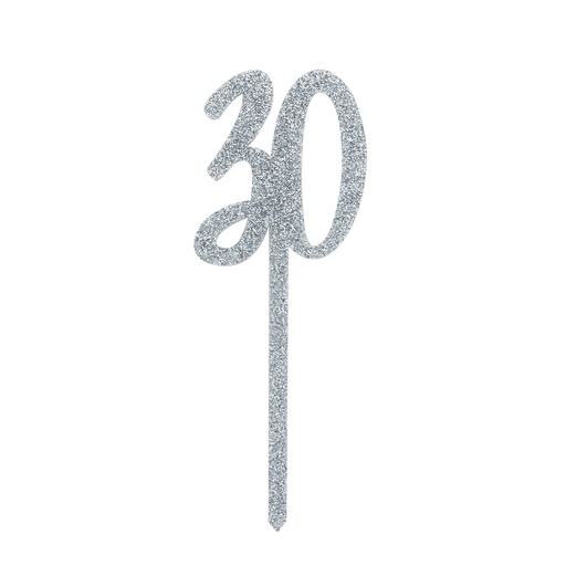 [P2.HBMM154] Cake Topper silver acrylic 30's