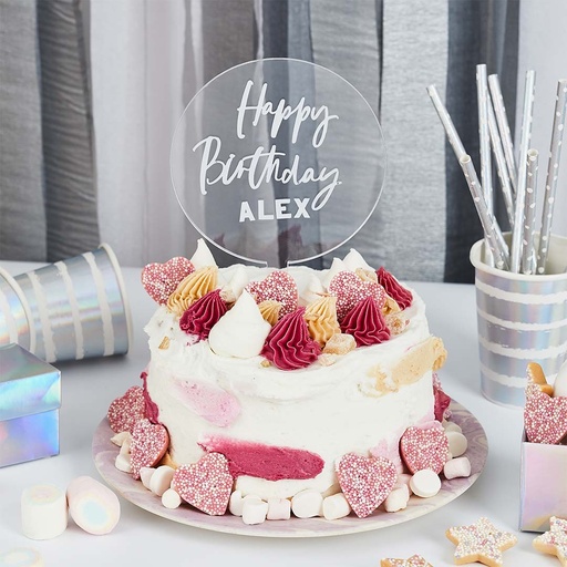 [P2.HBMM311] Cake Topper Acrylic W/Silver Stkrs