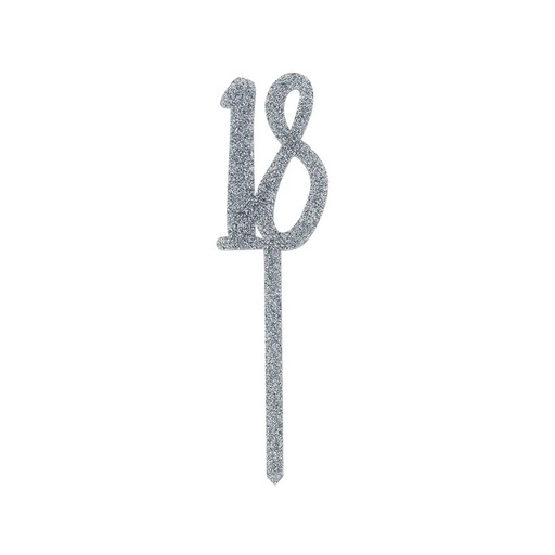 [P2.HBMM160] Cake Topper Silver Glitter Acrylic 18's