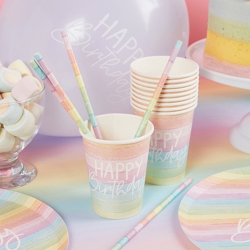 [P2.HBER103] Cup Eco Rainbow 'Happy Birthday' C/8